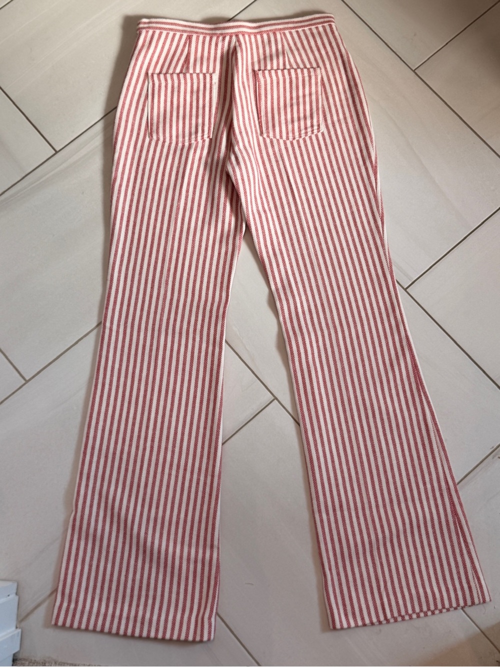 Zara Pink and White Striped Knit Flare Jeans